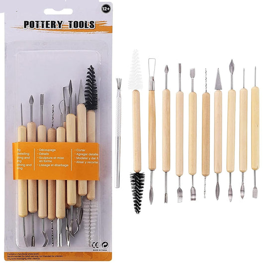 Ceramic Wooden Handle Professional Tools Kit |  Clay Pottery, Sculpting | 11 pcs