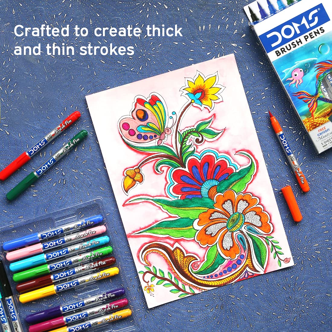 DOMS Brush Pen Set | 14 Shades | Water-Based Ink