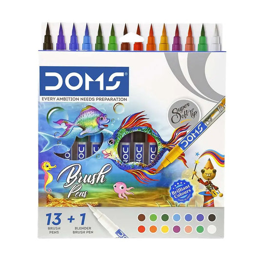 DOMS Brush Pen Set | 14 Shades | Water-Based Ink