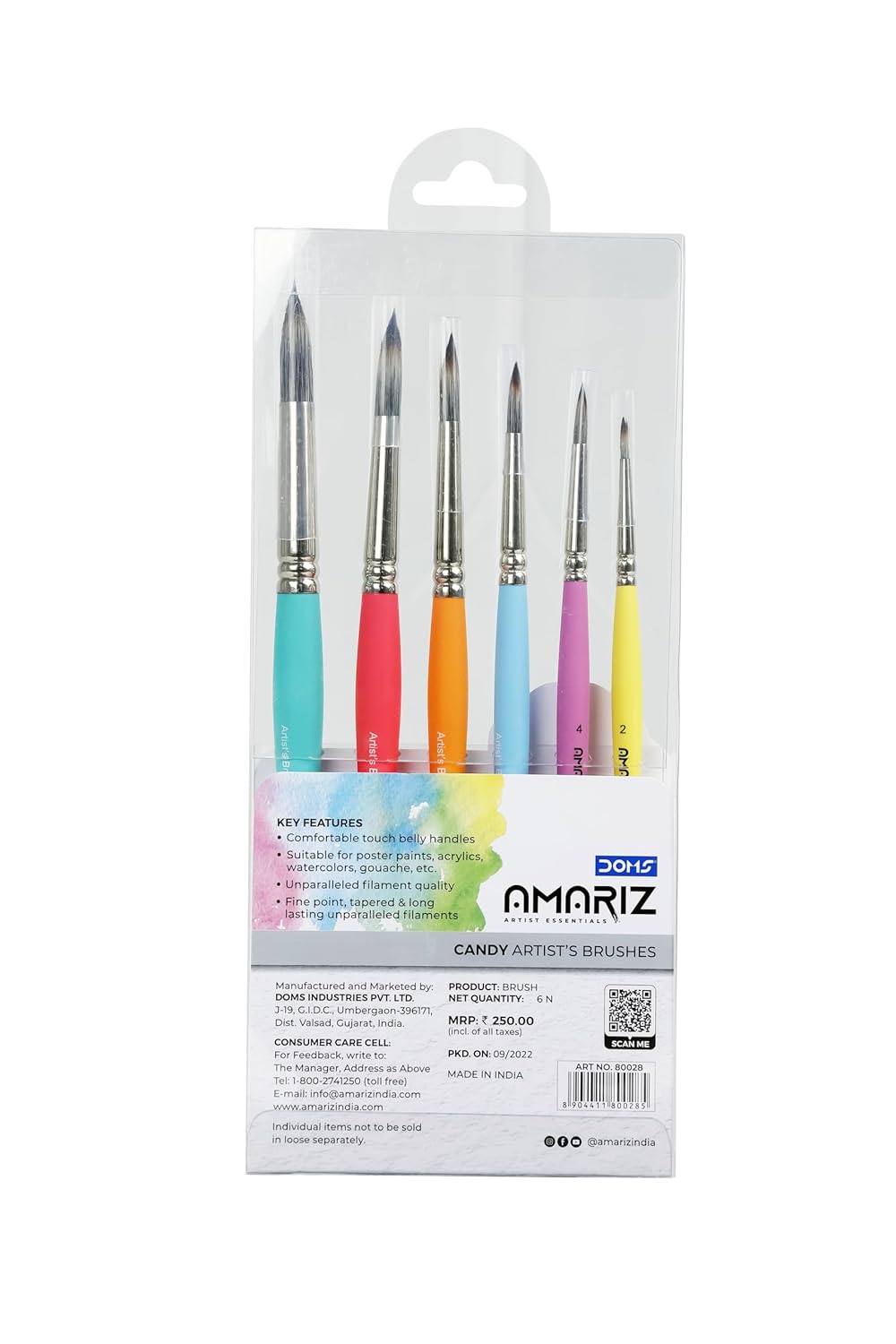 DOMS AMARIZ Candy Brush Round | Set of 6 | Sizes 2, 4, 6, 8, 10, 12