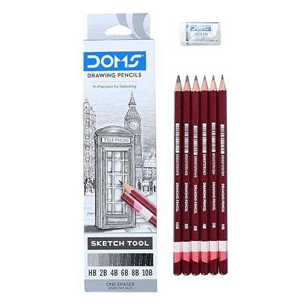 Doms Drawing & Sketching Pencils - Grade HB, 2B, 4B, 6B, 8B & 10B