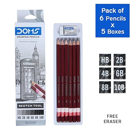 Doms Drawing & Sketching Pencils - Grade HB, 2B, 4B, 6B, 8B & 10B