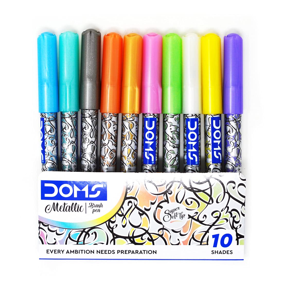 DOMS Metallic Brush Pen Set | 10 Assorted Shades