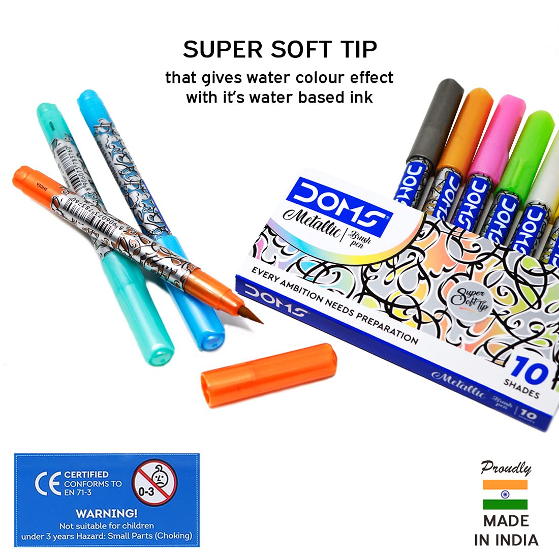 DOMS Metallic Brush Pen Set | 10 Assorted Shades