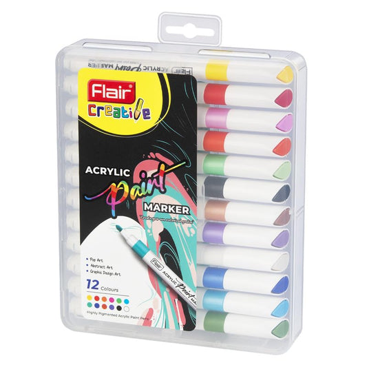 FLAIR Creative Series Acrylic Paint Marker Set | Non-Toxic | 12 Shades