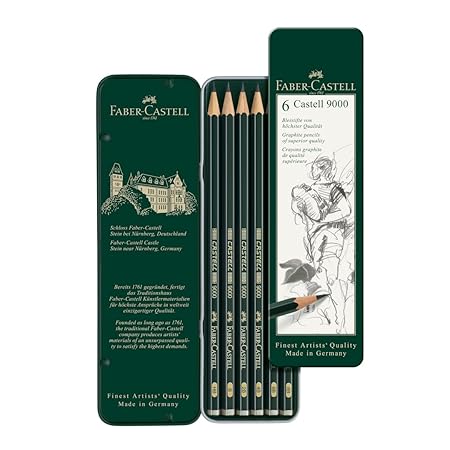 Faber-Castell 9000 TIN OF 6 (HB,B,2B,4B,6B,8B)