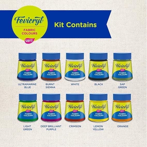 Pidilite Fevicryl Fabric Colour Set | 20ml | 10 Shades