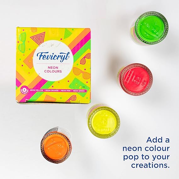 Pidilite Fevicryl Neon Acrylic Colour Kit | 4 Shades | 15ml