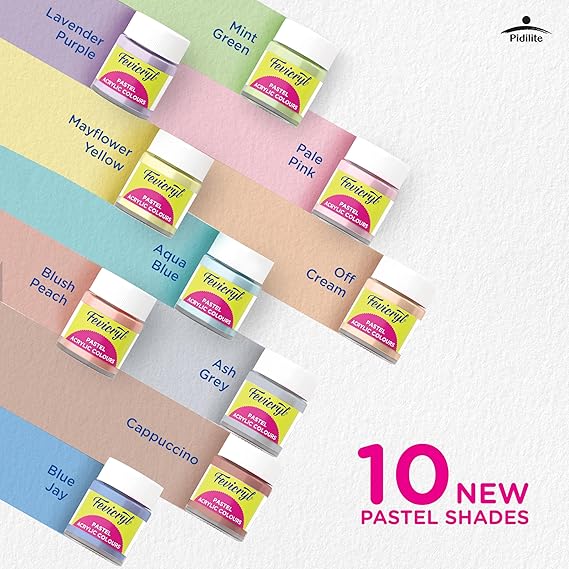Fevicryl Acrylic Colours Pastel Kit | 10 Colours | 15 ml