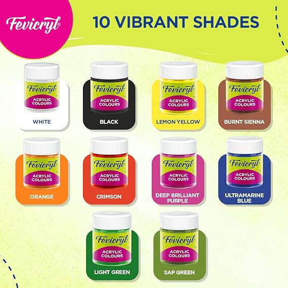 Fevicryl Acrylic Colours Sunflower Kit | 10 Colours | 15 ml