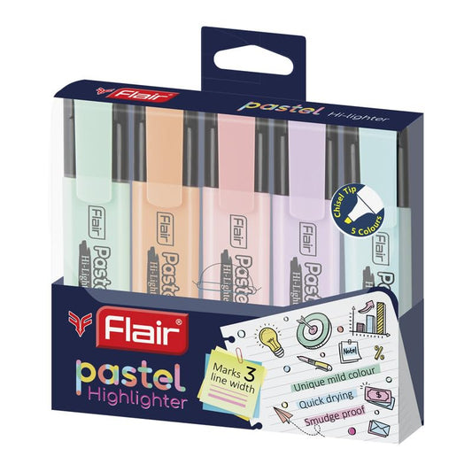 FLAIR Pastel Highlighter Set | 5 Smoothing Colors | Pack of 1