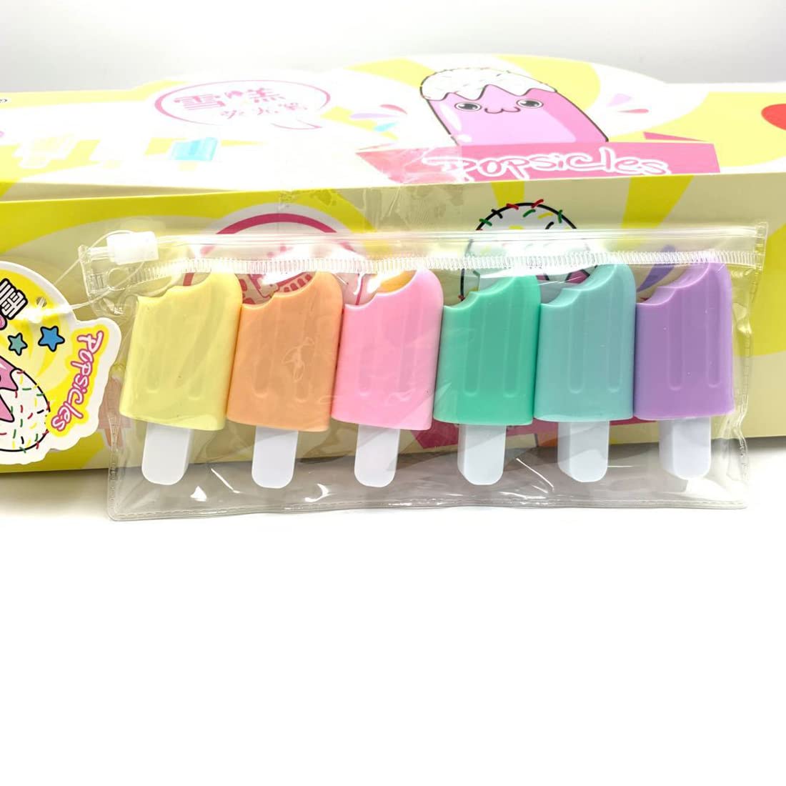 Ice Cream Stick Popsicle Shape Highlighters | Pastel Shades | Set of 6 |