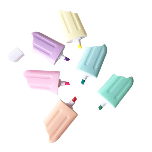 Ice Cream Stick Popsicle Shape Highlighters | Pastel Shades | Set of 6 |