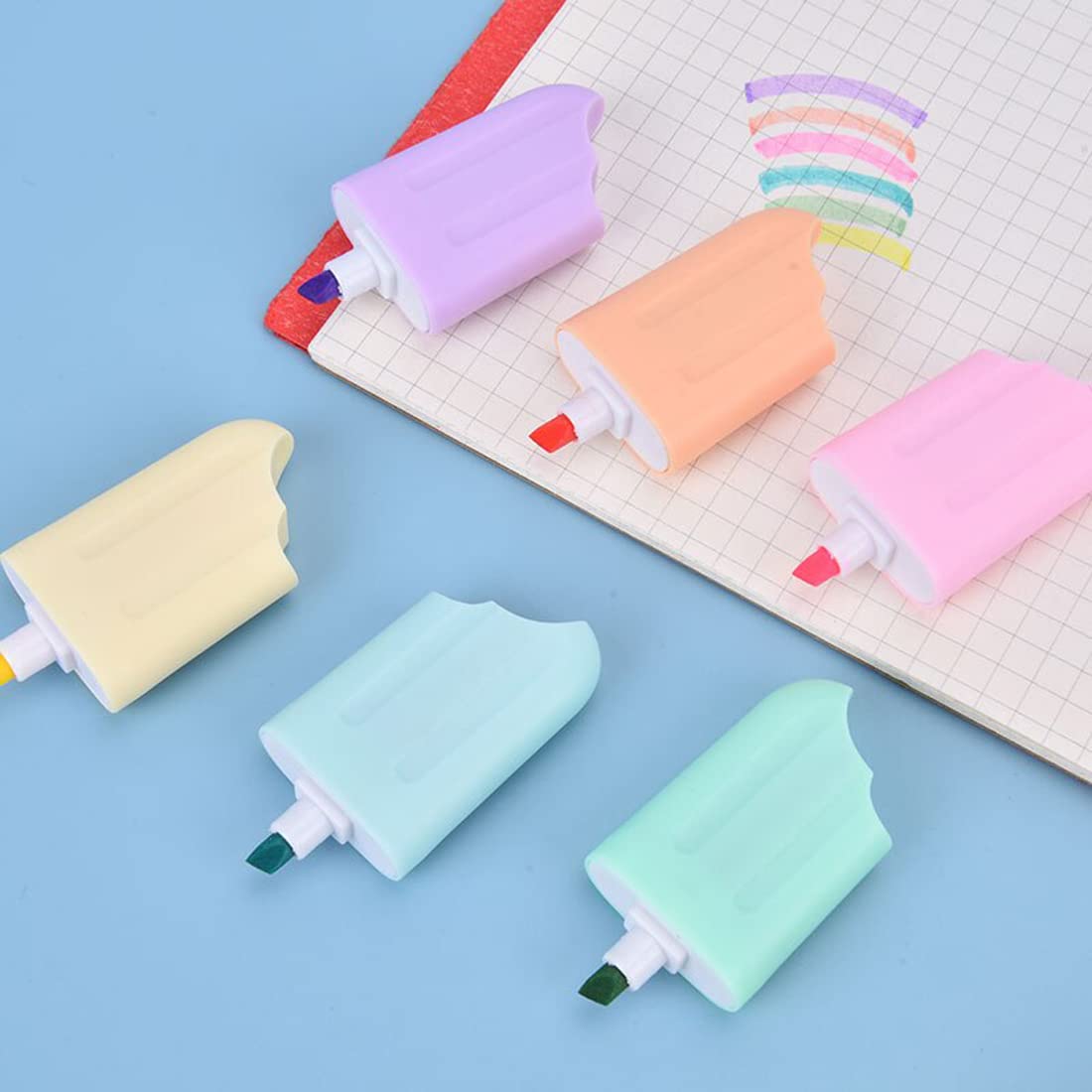 Ice Cream Stick Popsicle Shape Highlighters | Pastel Shades | Set of 6 |