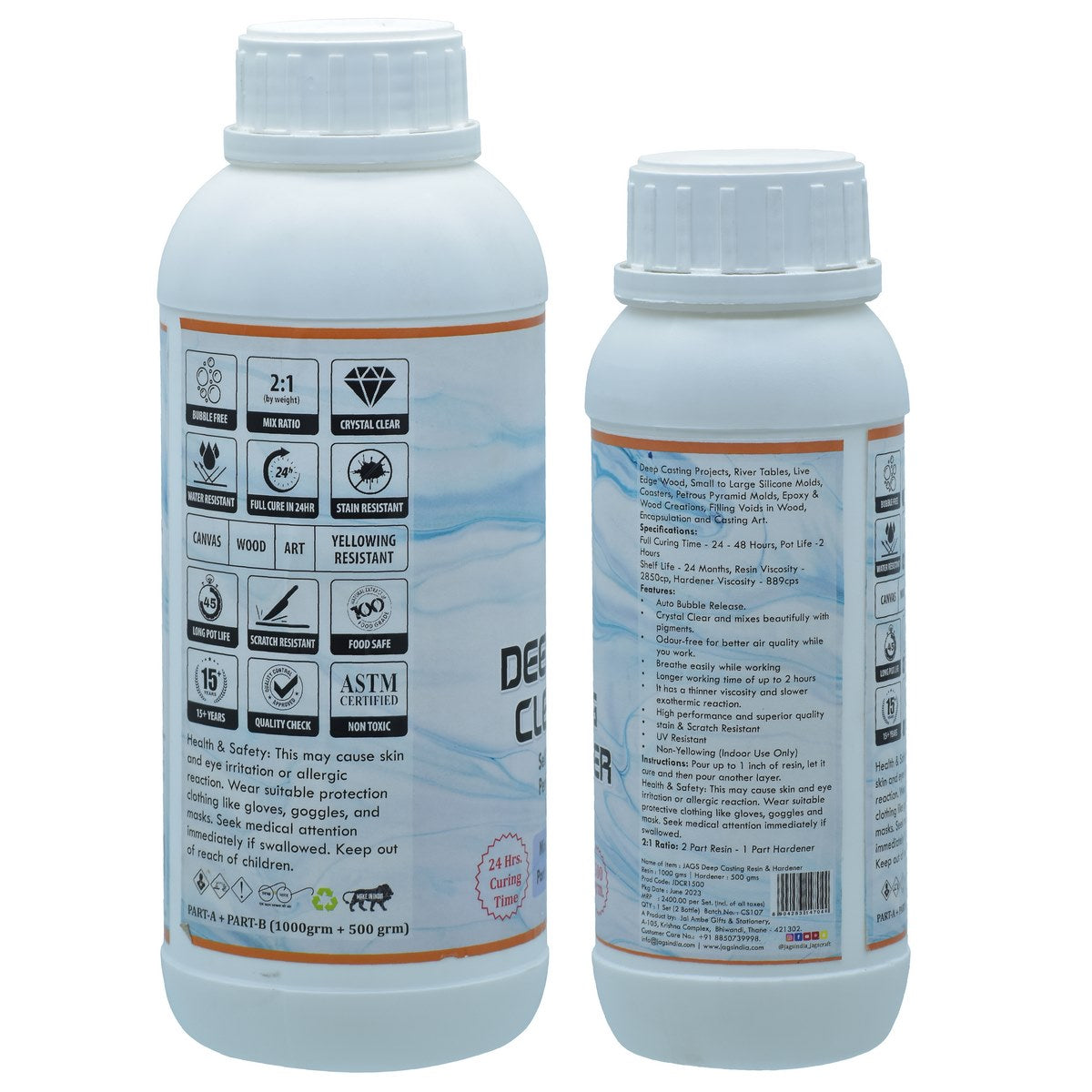 Jags Deep Casting Resin Kit | Non-Toxic | 1000gm Resin | 500gm Hardener