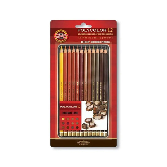 Kohinoor Polycolor Artists Coloured Pencil Tin Box | Brown Line |  Set Of 12