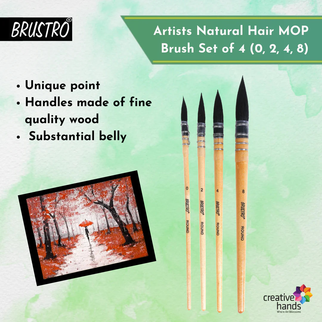 BRUSTRO MOP Brushes | Set of 4 | Ideal for Watercolour, Gouache Painting