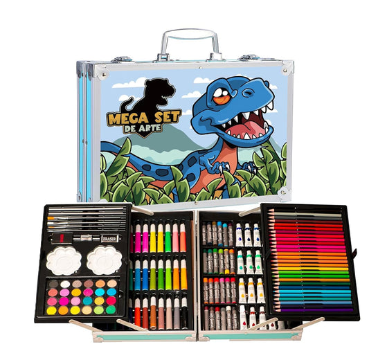 145 Pcs Dino Saur Design Children Deluxe Art Set | Drawing Set for Kids (Blue)