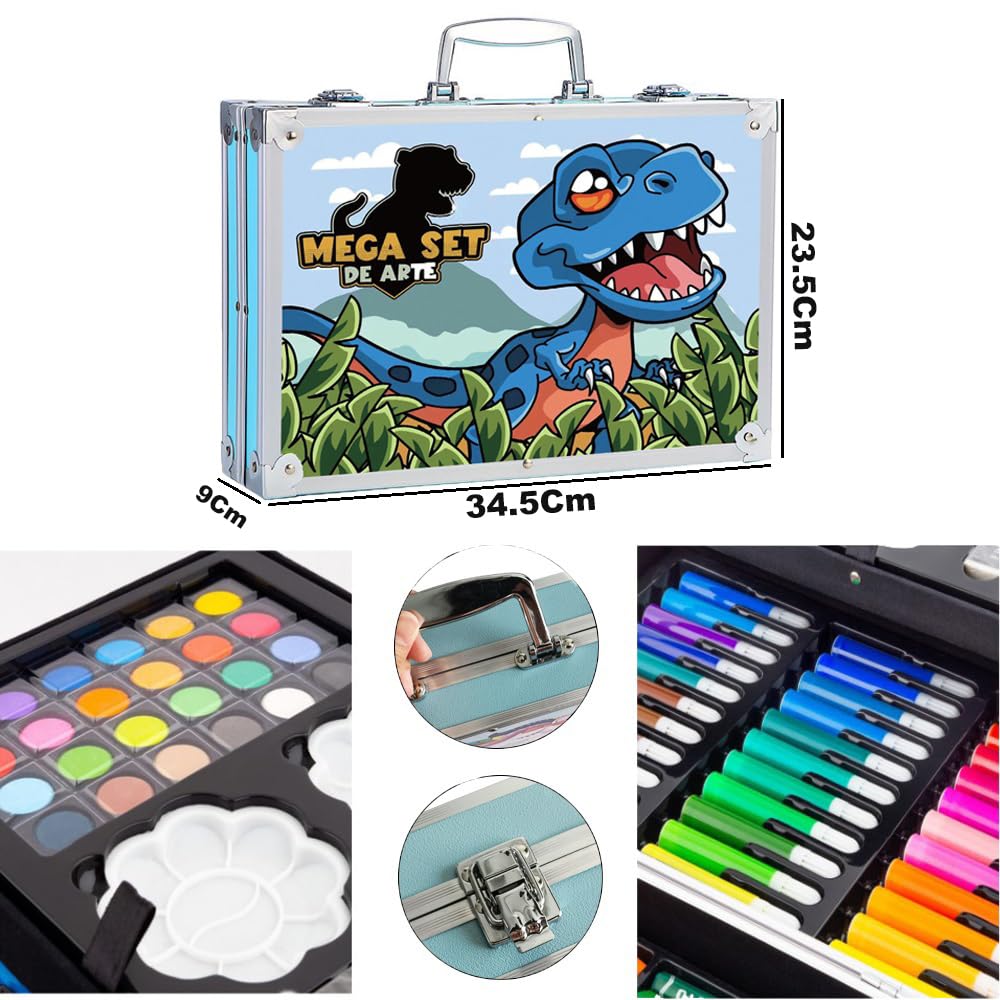 145 Pcs Dino Saur Design Children Deluxe Art Set | Drawing Set for Kids (Blue)