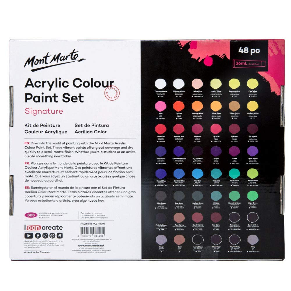 Mont Marte Acrylic Paint Set | 48 Shades | 36ml Each tube
