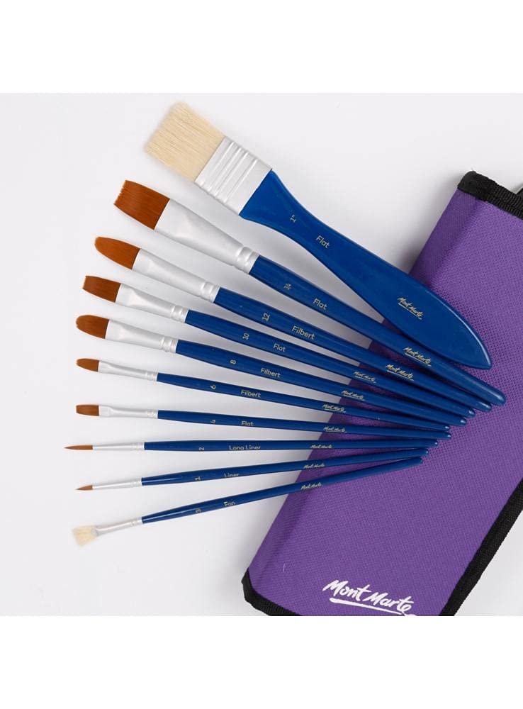 Mont Marte Signature Gouache Brush Set in Wallet | Pack of 11 Brushes