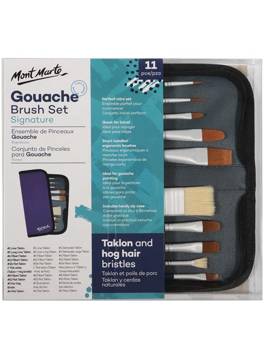 Mont Marte Signature Gouache Brush Set in Wallet | Pack of 11 Brushes