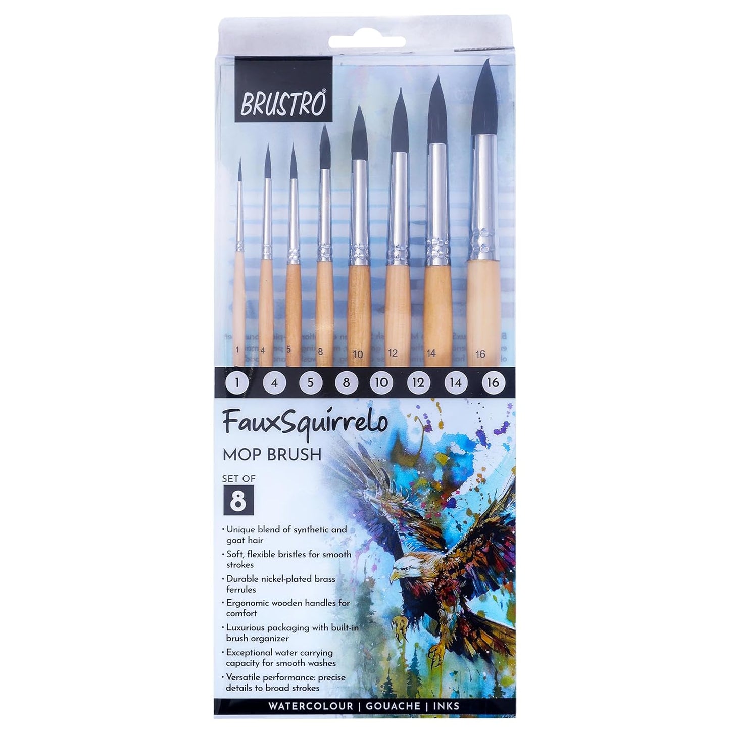 BRUSTRO Faux Squirrelo Mop Brush | Round, Set of 8