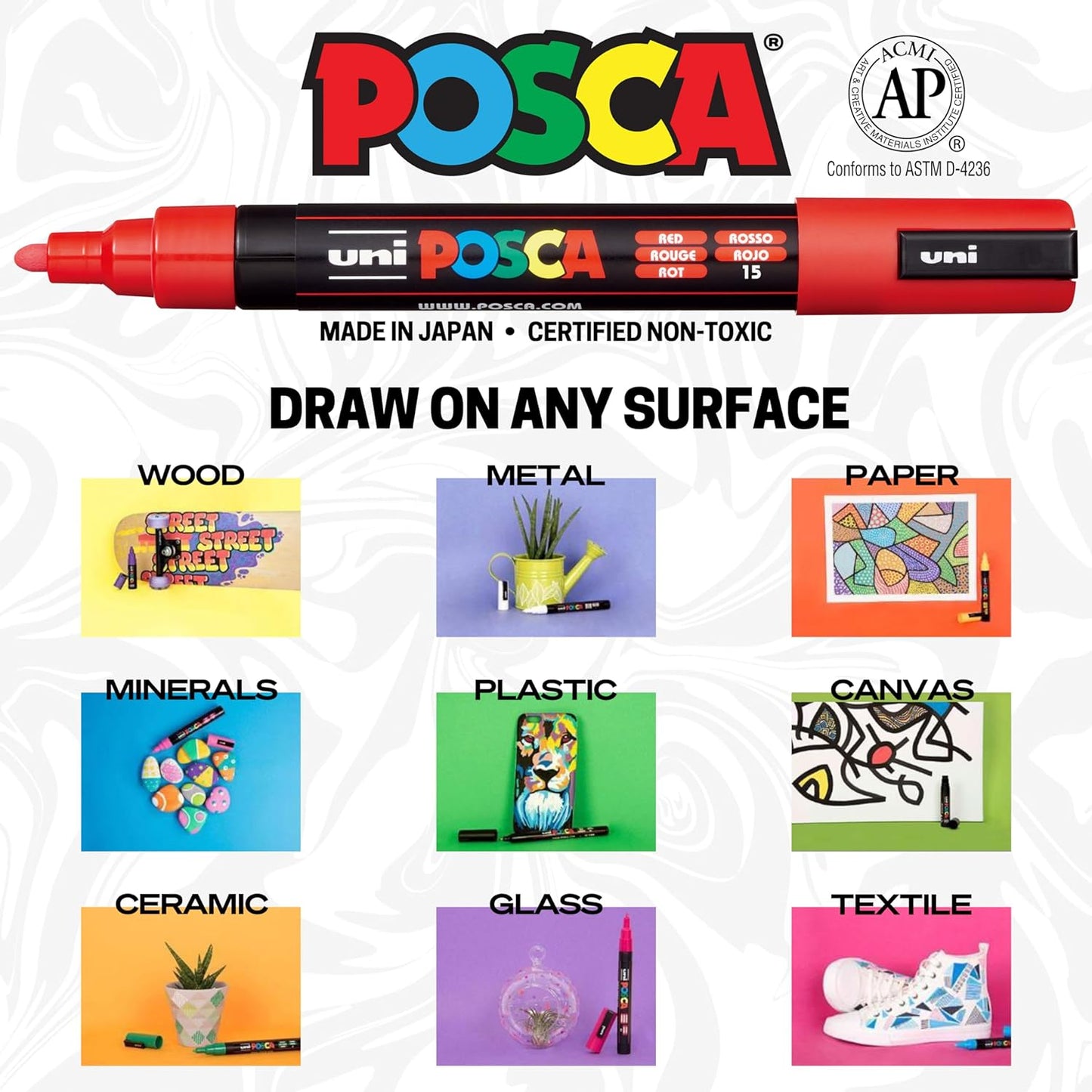 Uni-ball Posca Marker Set | 16 Shades | 3M 0.9-1.3mm Bullet Shaped