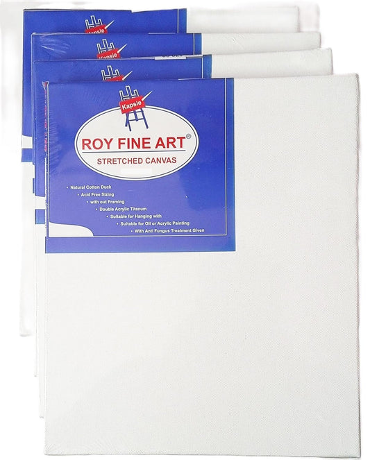 Roy Fine Art Pre Stretched Canvas with Wooden Frame | 12*16 inch | White