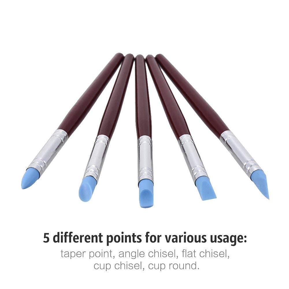 Rubber Tip Paint Brushes Set | Set of 5 | Sculpture, Pottery, Color Shaping, Blending, Modeling etc