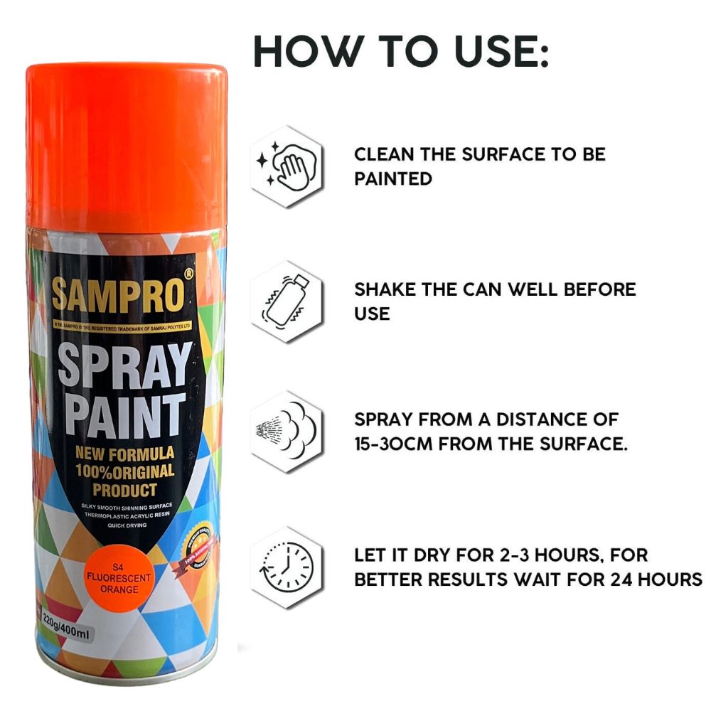 Spray Paint | Fluorescent Orange | DIY, Quick Drying with Gloss Finish | 400ml