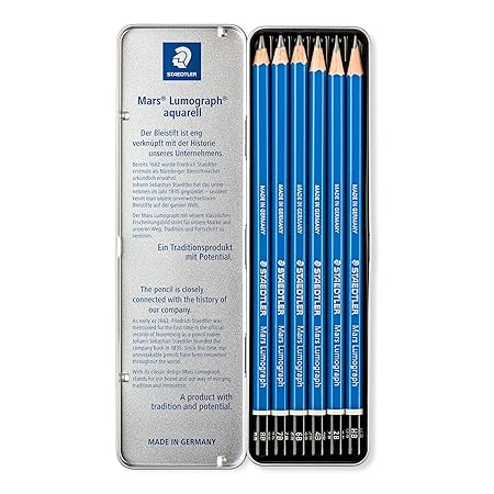 Staedtler Mars Lumograph 100G6 Soft Grades 8B-Hb Pencil (Tin Of 6) | Black