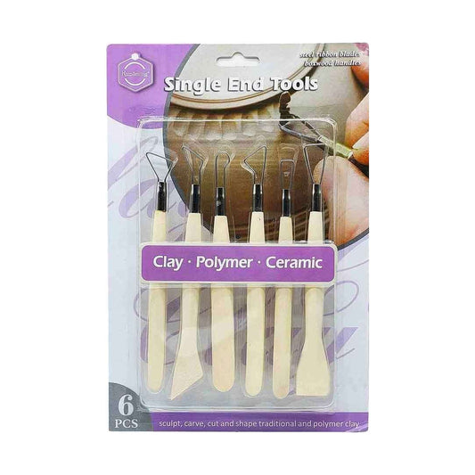 Single END Tool with Steel Ribbon Blades and Boxwood Handle | 6 Pcs | For Clay-Polymer-Ceramic Arts