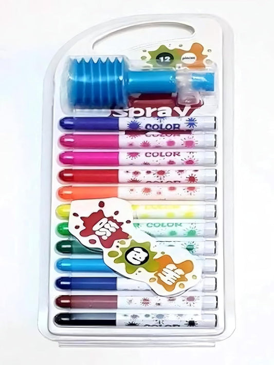 Colorful Pen Set with Sketch Pens and Blow Pens | Non-Toxic | 12 Pieces