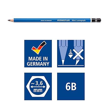 Staedtler Mars Lumograph 100G6 Soft Grades 8B-Hb Pencil (Tin Of 6) | Black