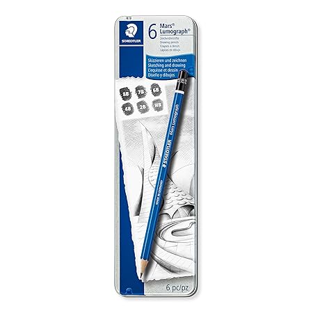 Staedtler Mars Lumograph 100G6 Soft Grades 8B-Hb Pencil (Tin Of 6) | Black