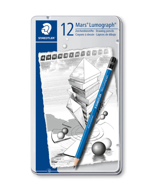 Staedtler Mars Lumograph Artist Pencil Set | Pack Of 12 | Blue, Grey
