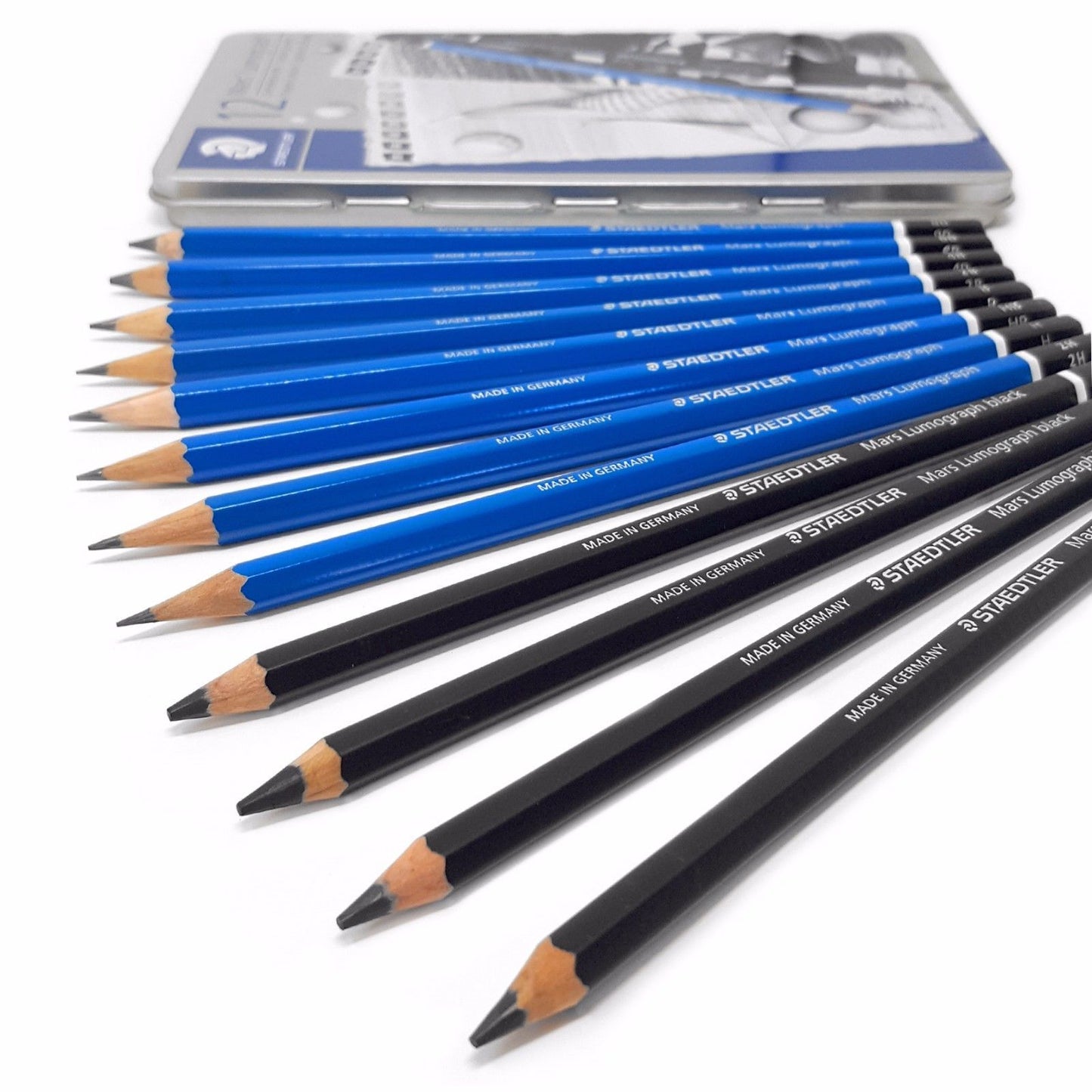 Staedtler Mars Lumograph Artist Pencil Set | Pack Of 12 | Blue, Grey