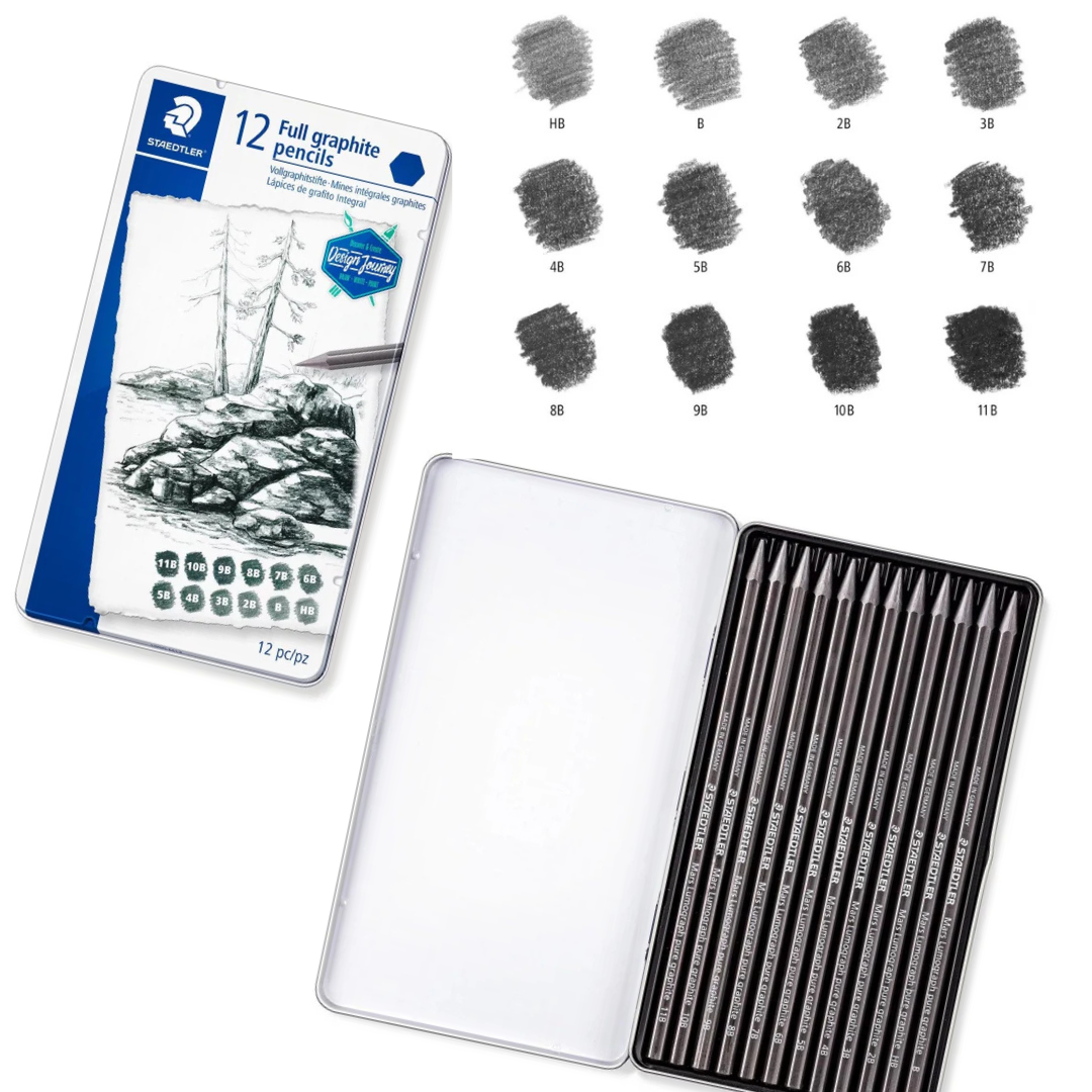 STAEDTLER Mars Lumograph pure graphite 100G M6 Full Graphite Shading Pencils | Set of 6 | Set of 12