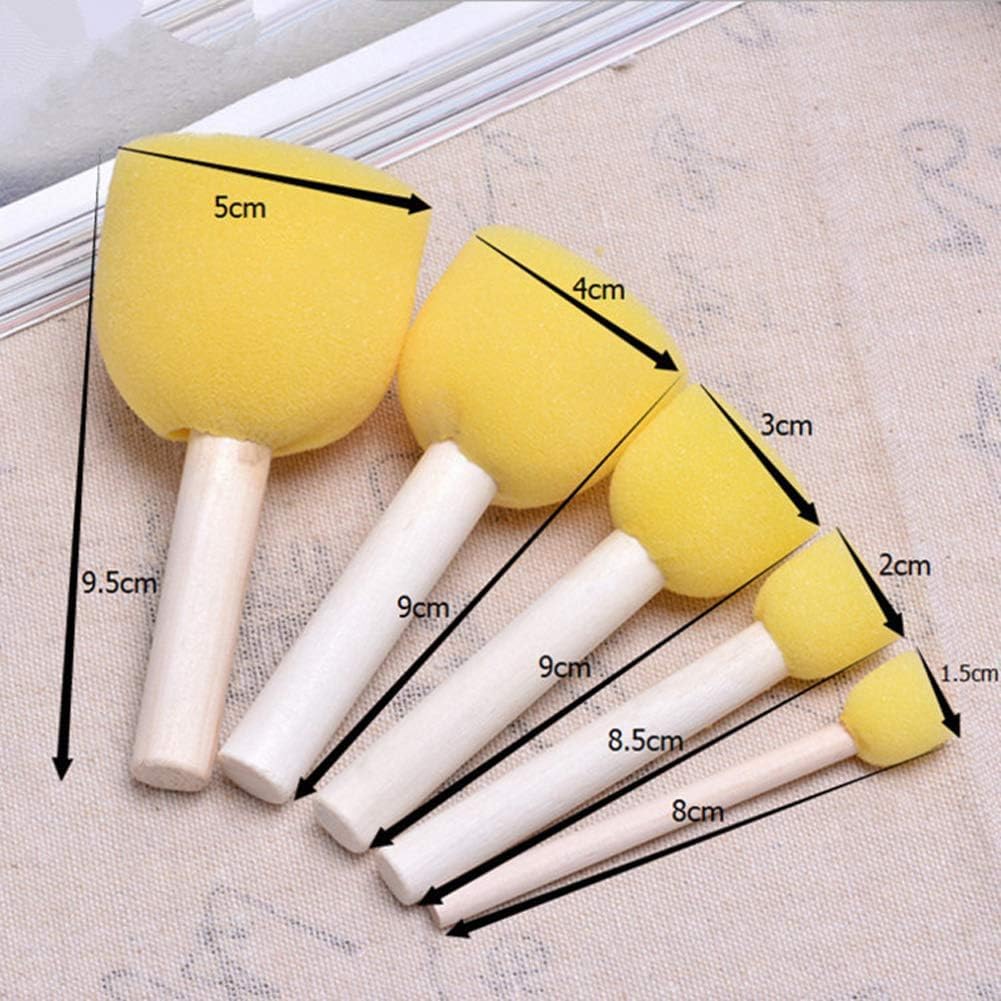 5 Pcs Round Stencil Sponge | Wooden Handle Foam Brush Set | Painting tools