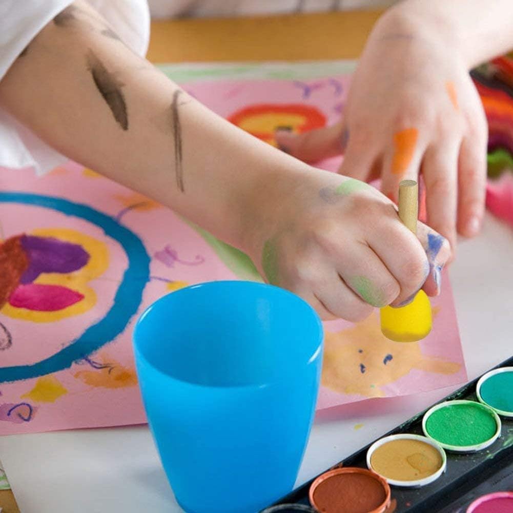 5 Pcs Round Stencil Sponge | Wooden Handle Foam Brush Set | Painting tools