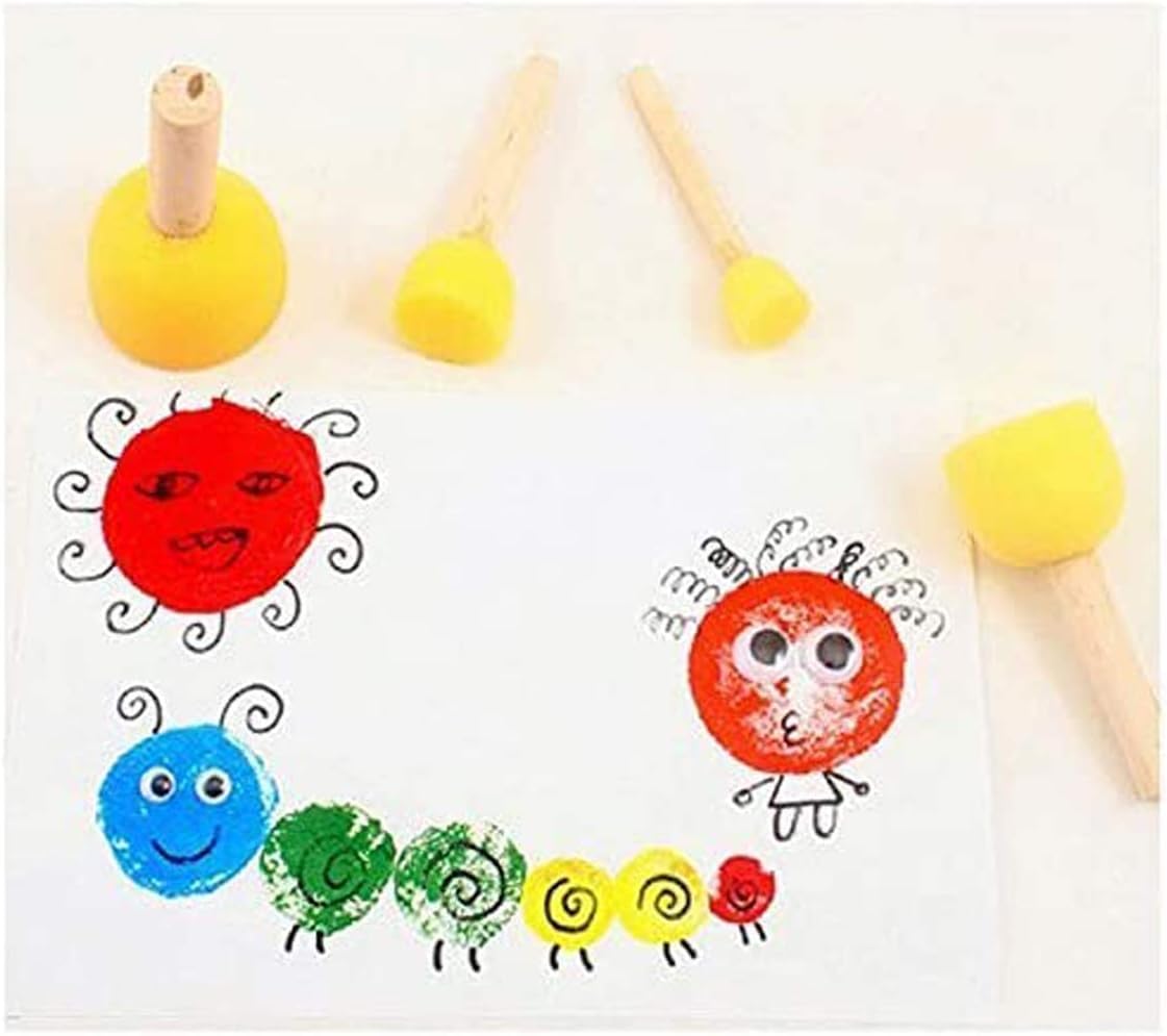 5 Pcs Round Stencil Sponge | Wooden Handle Foam Brush Set | Painting tools