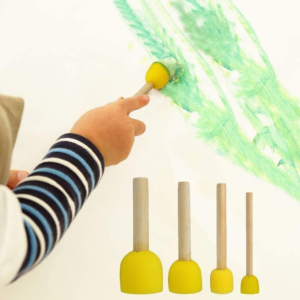 5 Pcs Round Stencil Sponge | Wooden Handle Foam Brush Set | Painting tools