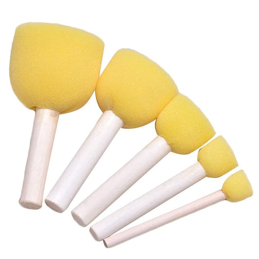 5 Pcs Round Stencil Sponge | Wooden Handle Foam Brush Set | Painting tools