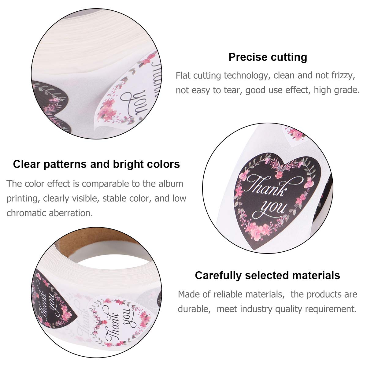 Thank You Words Sticker Tape | Heart Shaped Stickers | 1 Roll