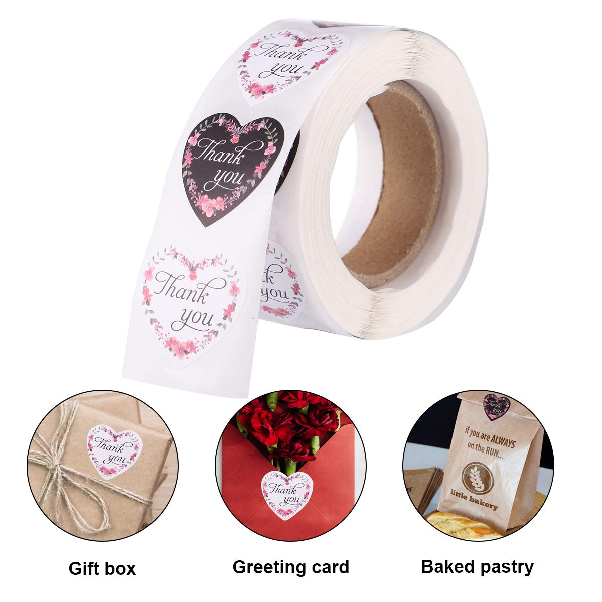 Thank You Words Sticker Tape | Heart Shaped Stickers | 1 Roll
