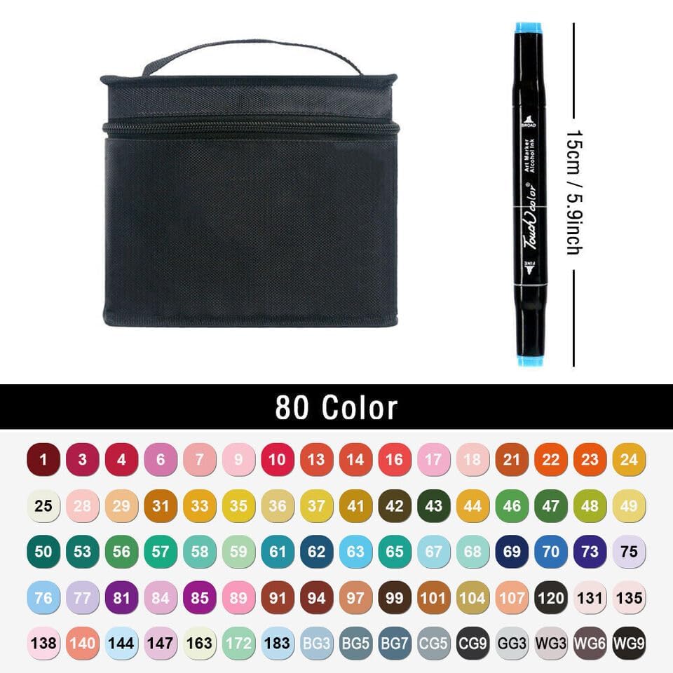 Touch Cool Alcohol Markers Pen Set | Dual Tip | 80 Shades