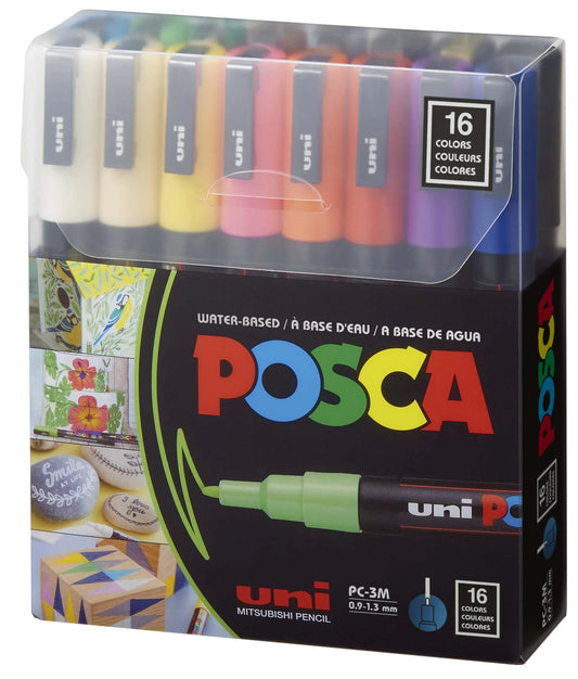 Uni-ball Posca Marker Set | 16 Shades | 3M 0.9-1.3mm Bullet Shaped