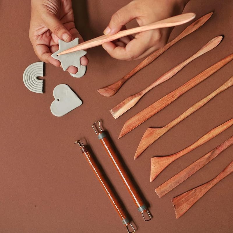 Premium Wooden Clay Modelling Tool Set | 10Pcs | For Scultping, Carving, Modeling etc