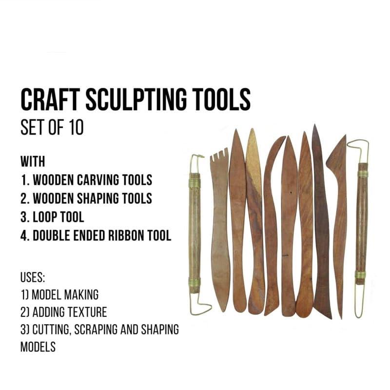 Premium Wooden Clay Modelling Tool Set | 10Pcs | For Scultping, Carving, Modeling etc